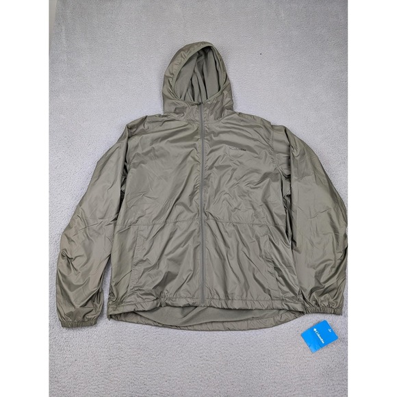 Columbia Jacket Mens XL Green Hooded Center Ridge Lined Full Zip Windbreaker